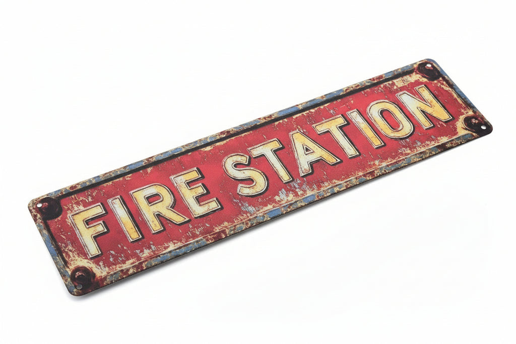 Fire Station Red Metal Wall Sign- Fun Novelty Gift