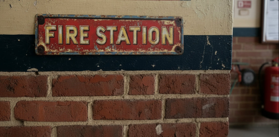 Fire Station Red Metal Wall Sign- Fun Novelty Gift