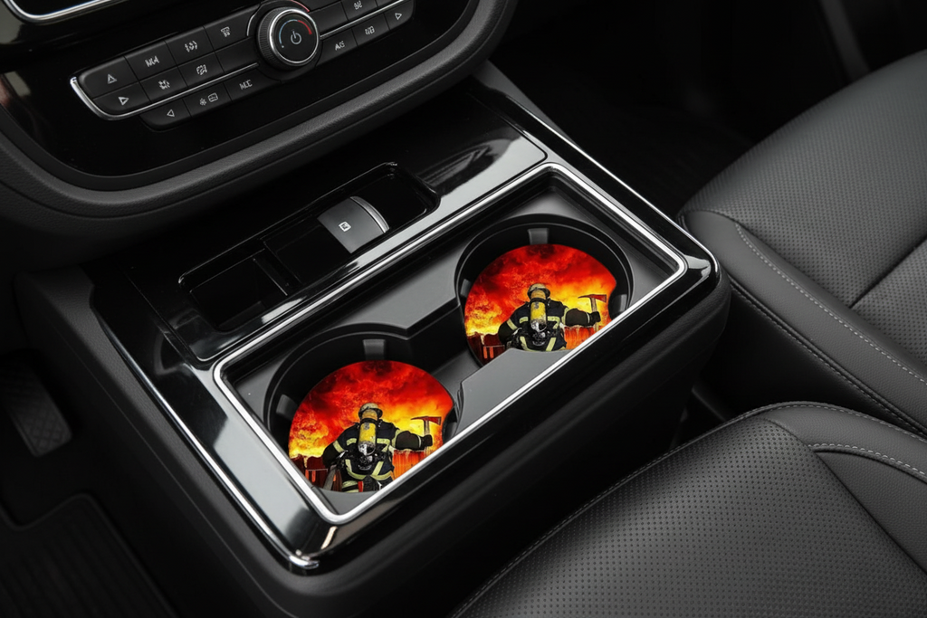 Set of 2 Firefighter‑Themed Car Coasters