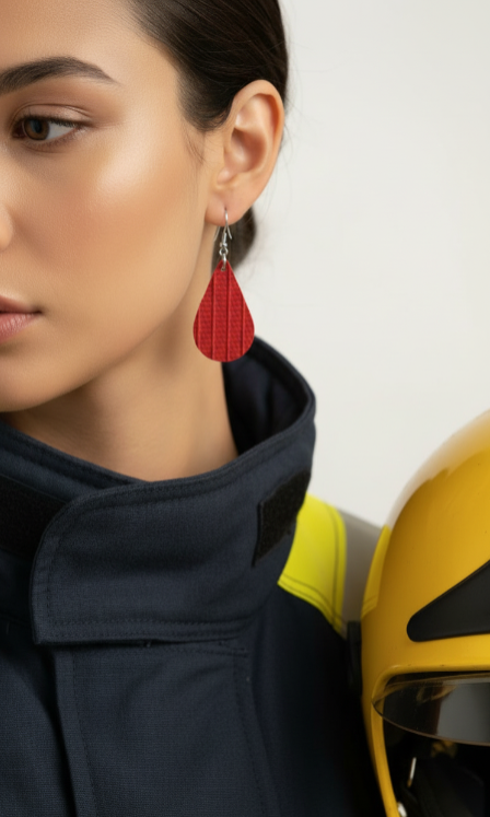 From Fire to Fashion – Eco-Friendly Droplet Earrings Crafted from Ex-Fire Hose