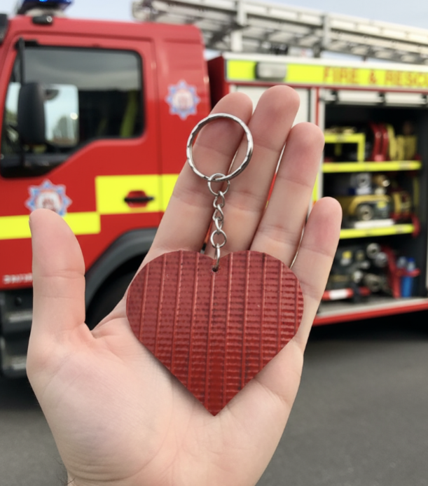 Heroes Carry Love – Playful Heart Keyring Handmade from Recycled Fire Hose