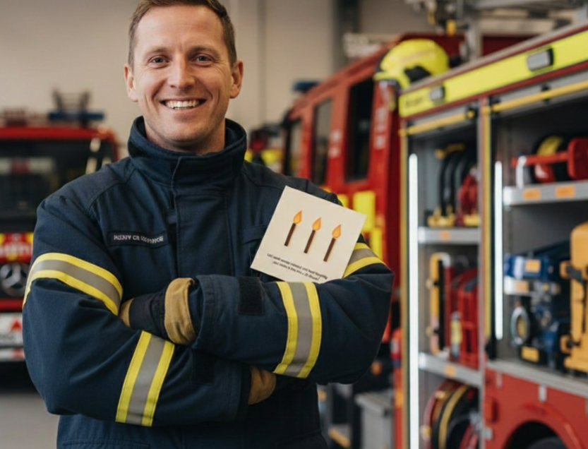 Heroes Deserve Thanks – Playful Firefighter Greeting Card Made from Ex-Fire Hose