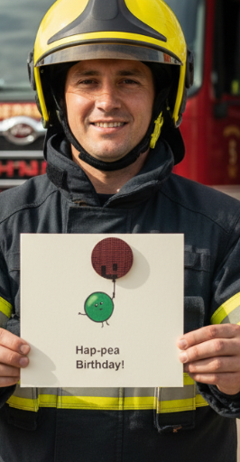 Rescued & Recycled – Eco-Friendly Firefighter Birthday Card Crafted from Decommissioned Fire Hose