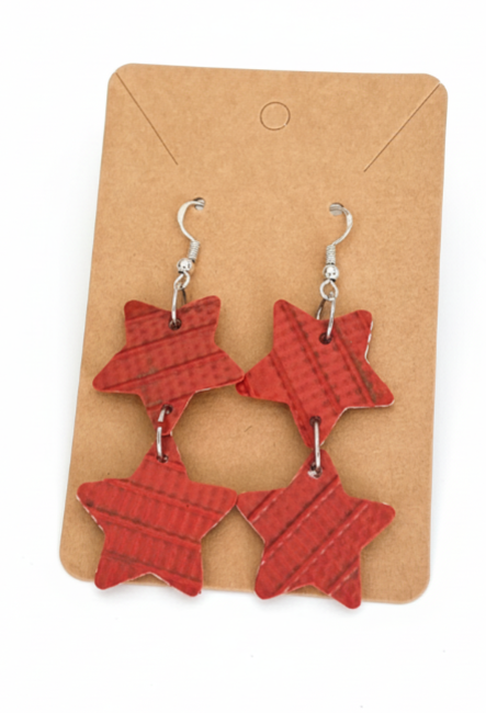 Shine Like a Hero – Playful Double-Star Earrings Handmade from Recycled Fire Hose