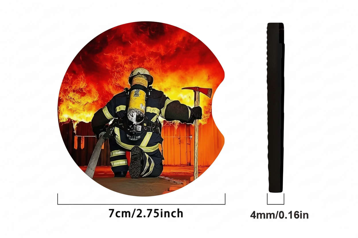Set of 2 Firefighter‑Themed Car Coasters - Non-Slip- Foam
