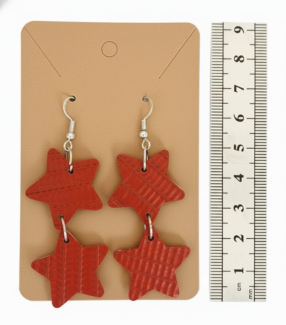 Shine Like a Hero – Playful Double-Star Earrings Handmade from Recycled Fire Hose