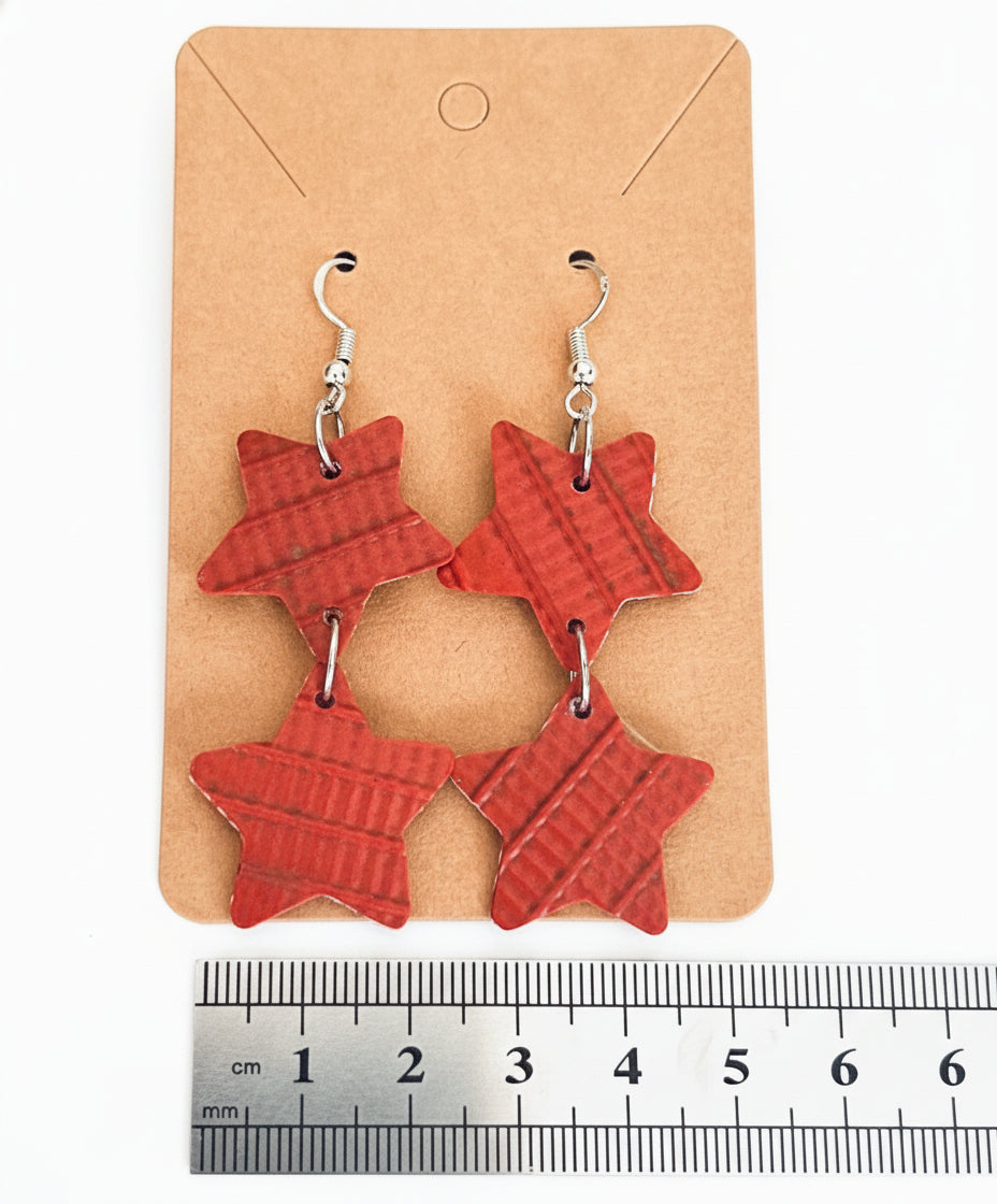 Shine Like a Hero – Playful Double-Star Earrings Handmade from Recycled Fire Hose