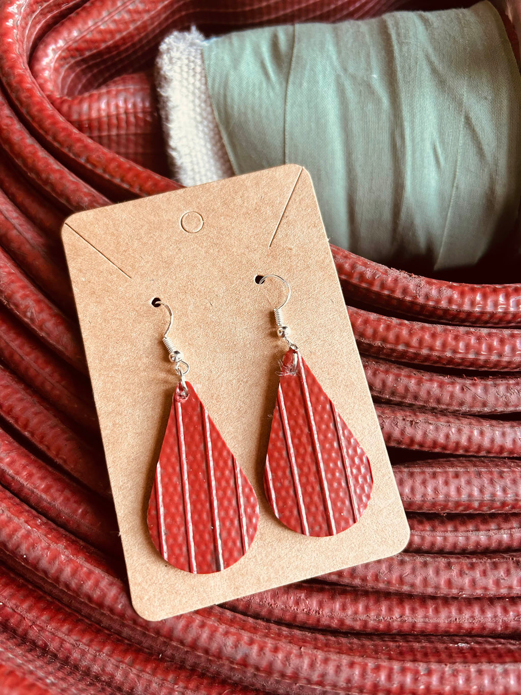 From Fire to Fashion – Eco-Friendly Droplet Earrings Crafted from Ex-Fire Hose