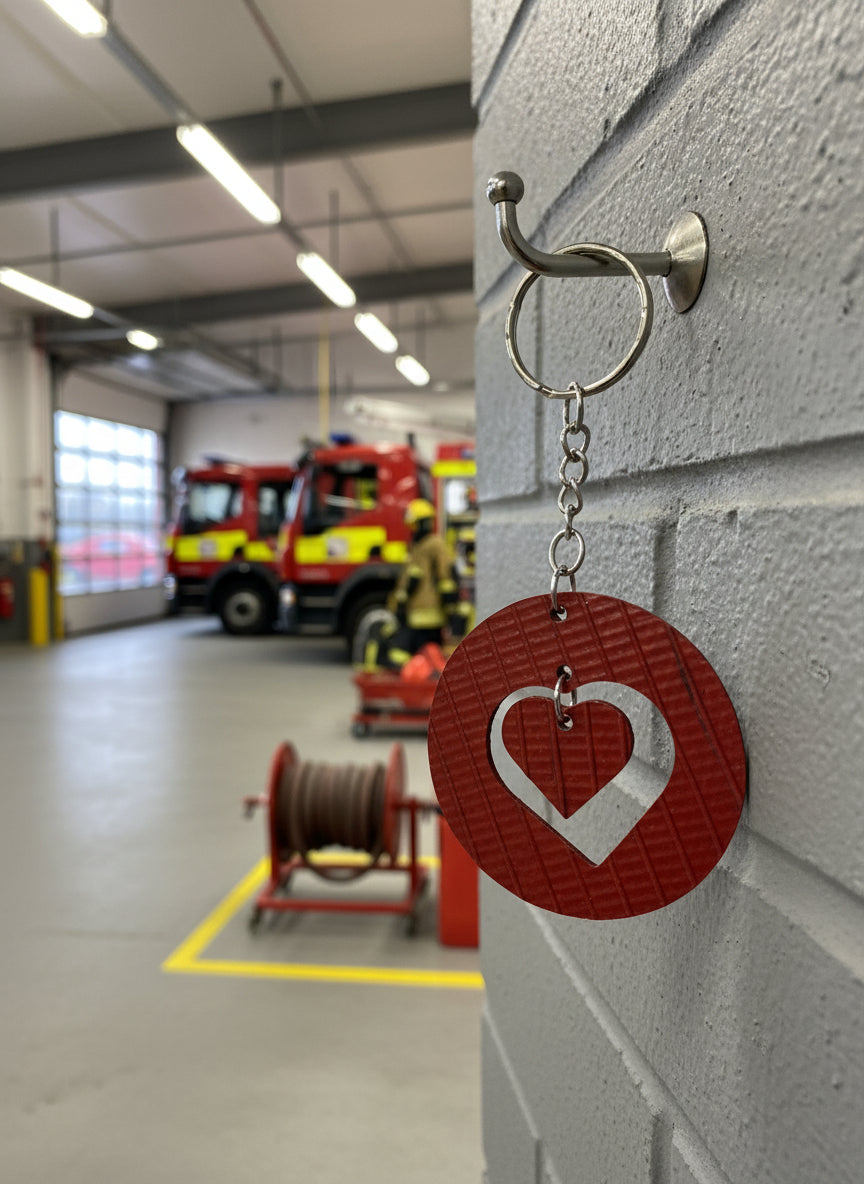 Eco-Friendly Keyring - Heart Keychain - Crafted from Decommissioned Fire Hose