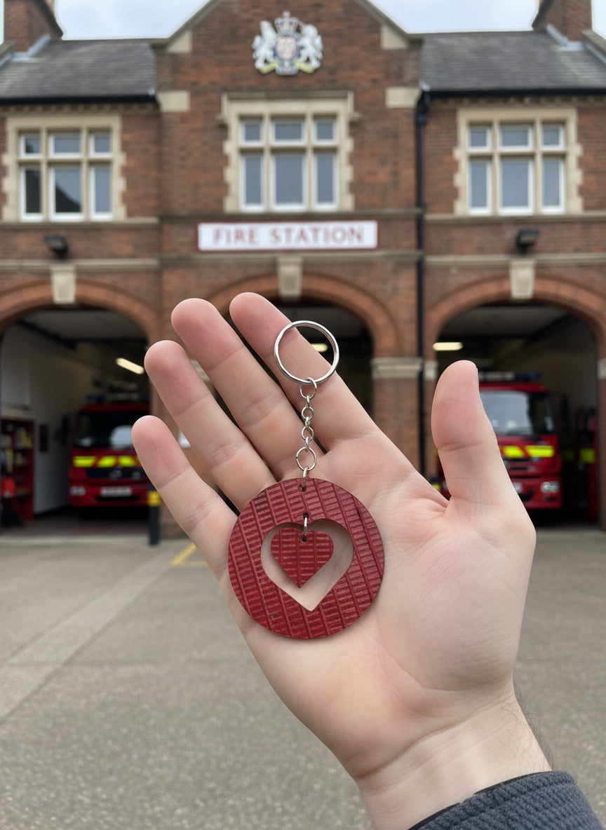 Eco-Friendly Keyring - Heart Keychain - Crafted from Decommissioned Fire Hose