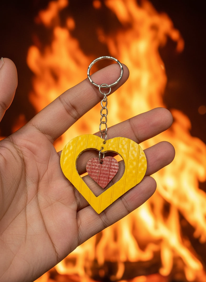 Eco-Friendly Keyring - Two Colour Heart Keychain - Crafted from Decommissioned Fire Hose
