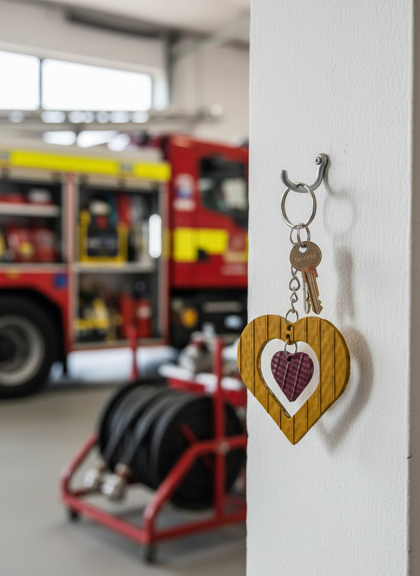 Eco-Friendly Keyring - Two Colour Heart Keychain - Crafted from Decommissioned Fire Hose