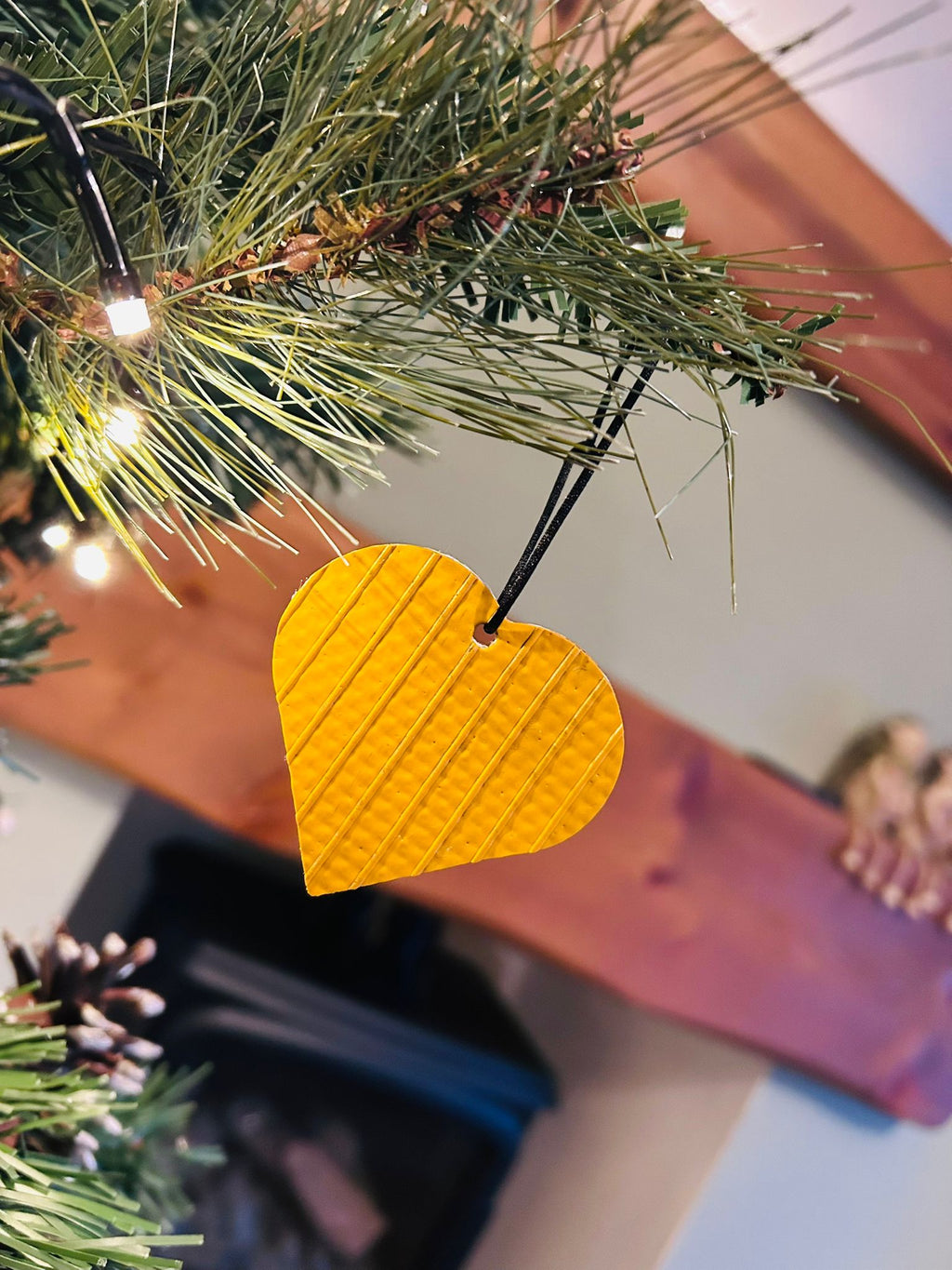 Rescued & Recycled – Unique Fire Hose Heart Christmas Tree Ornament - Yellow