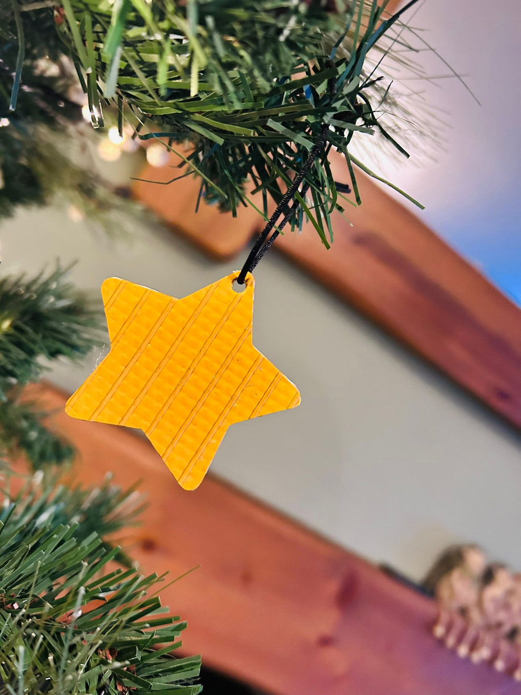 Eco-Friendly Christmas Tree Star & Baubles – Handmade from Recycled Fire Hose - yellow