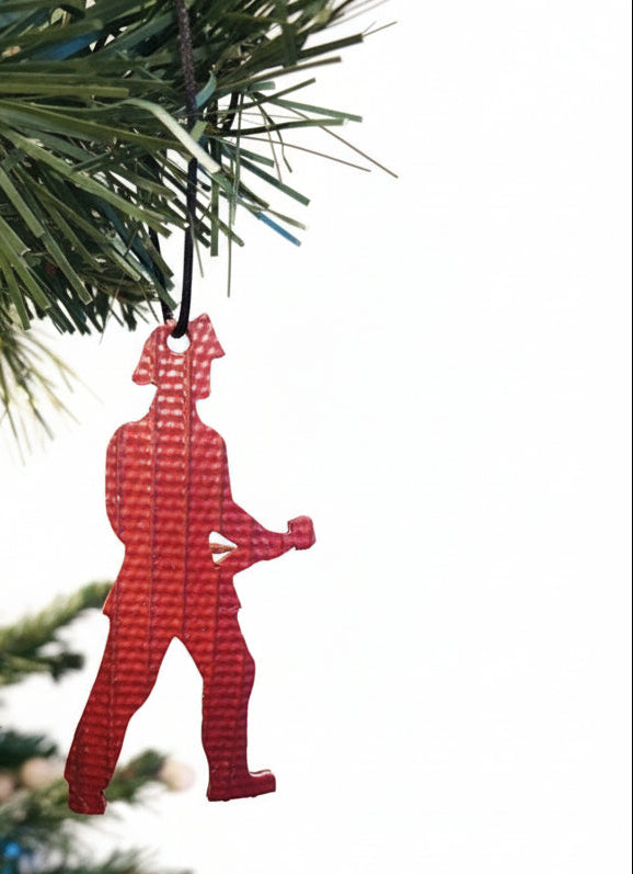 Eco-Friendly Christmas Tree Firefighter ornament – Handmade from Recycled Fire Hose -RED