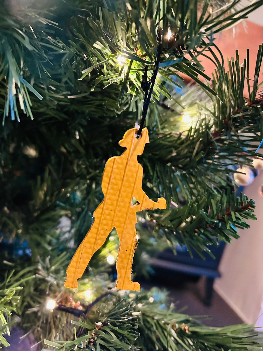 Eco-Friendly Christmas Tree Firefighter ornament – Handmade from Recycled Fire Hose- YELLOW