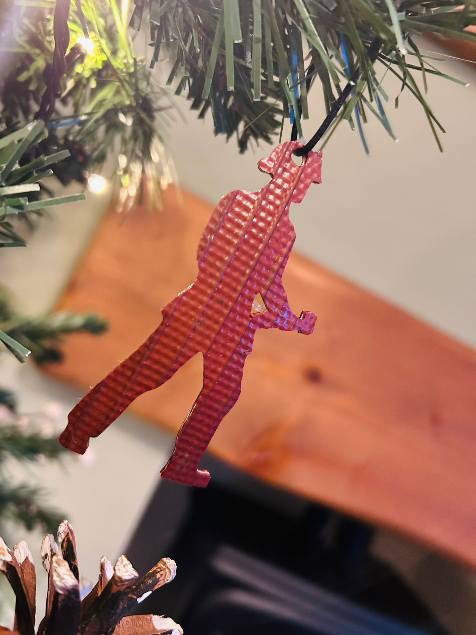 Eco-Friendly Christmas Tree Firefighter ornament – Handmade from Recycled Fire Hose -RED