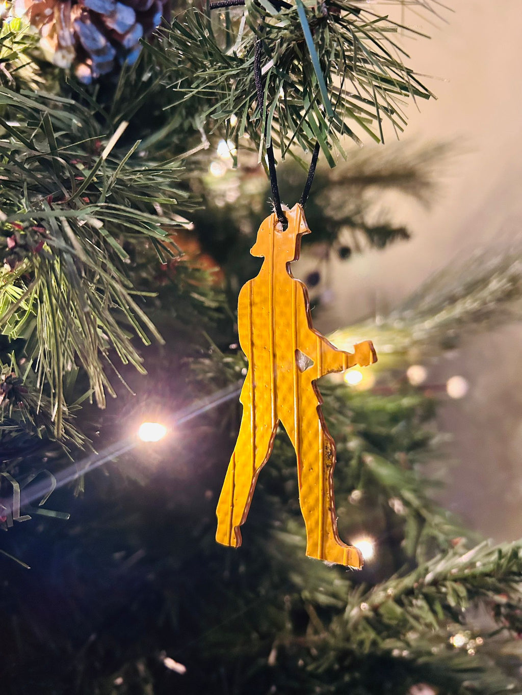 Eco-Friendly Christmas Tree Firefighter ornament – Handmade from Recycled Fire Hose- YELLOW