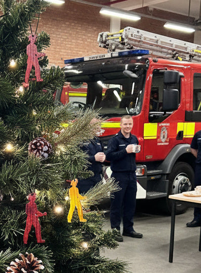 X2 Eco-Friendly Christmas Tree Firefighter ornament – Handmade from Recycled Fire Hose- YELLOW & RED