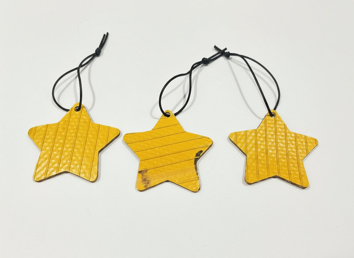 Eco-Friendly Christmas Tree Star & Baubles – Handmade from Recycled Fire Hose - yellow