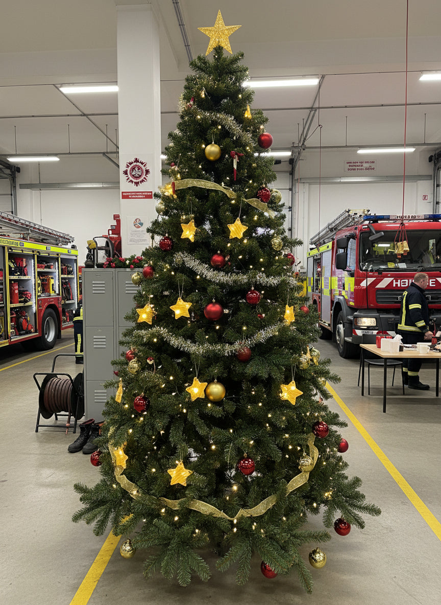 Eco-Friendly Christmas Tree Star & Baubles – Handmade from Recycled Fire Hose - yellow