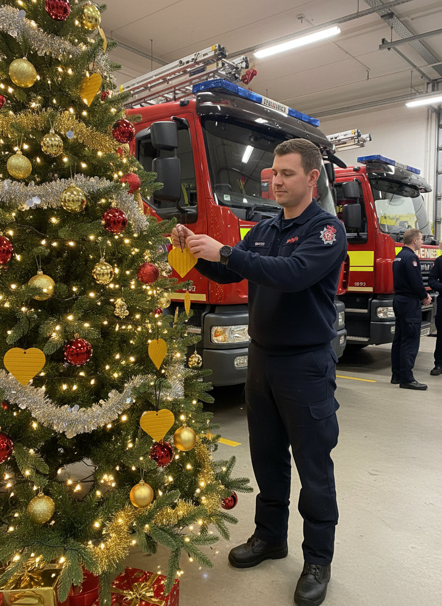 Rescued & Recycled – Unique Fire Hose Heart Christmas Tree Ornament - Yellow