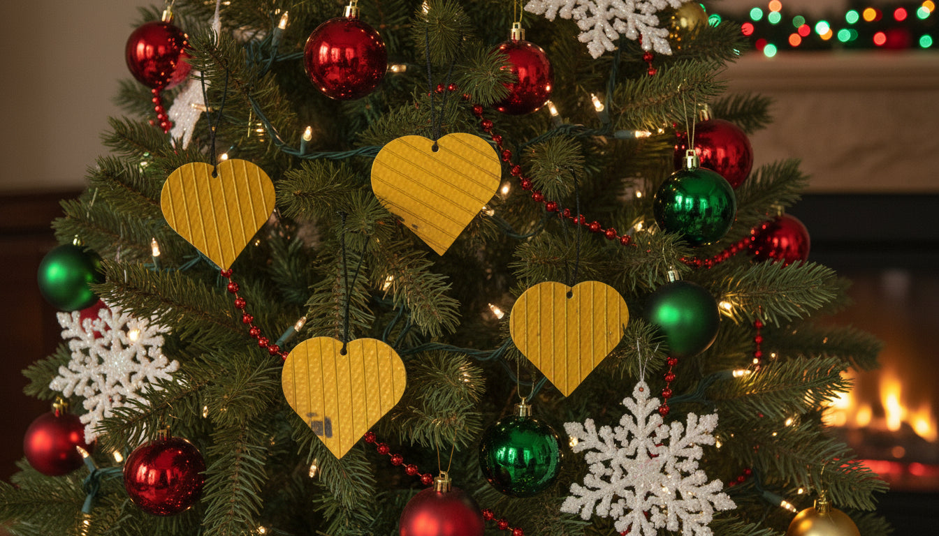 Rescued & Recycled – Unique Fire Hose Heart Christmas Tree Ornament - Yellow