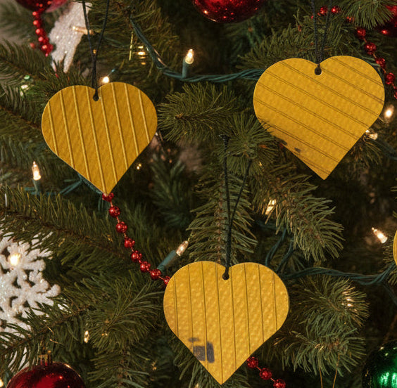 Rescued & Recycled – Unique Fire Hose Heart Christmas Tree Ornament - Yellow