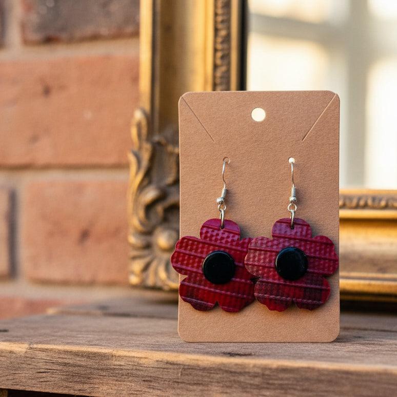 Handmade Red Flower Earrings - Ex-Fire Hose