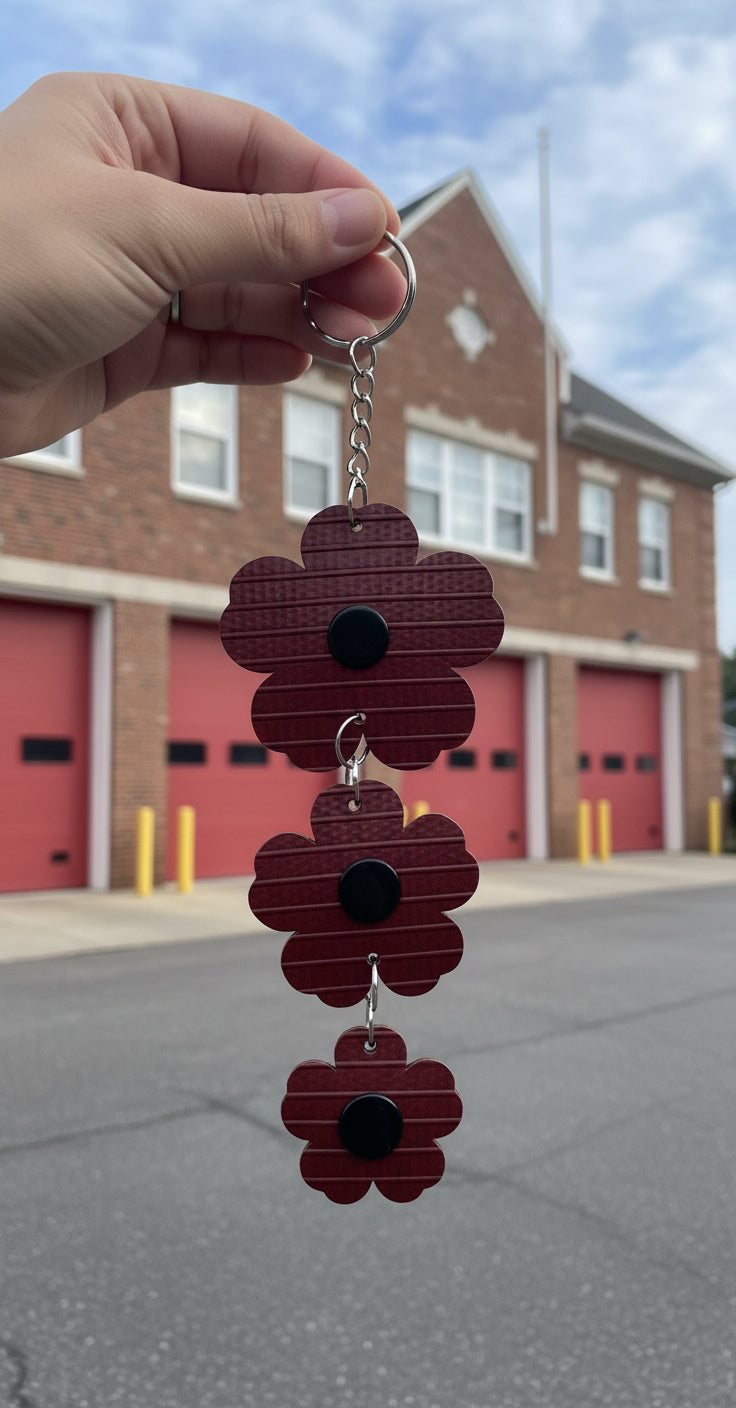 Reclaimed Fire Hose Bag Charm – Handmade Floral Accent