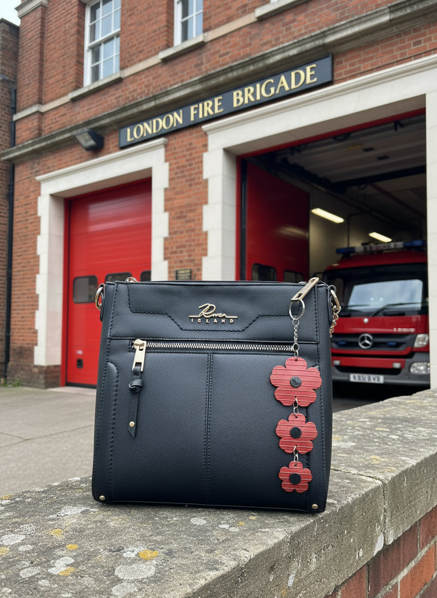 Reclaimed Fire Hose Bag Charm – Handmade Floral Accent