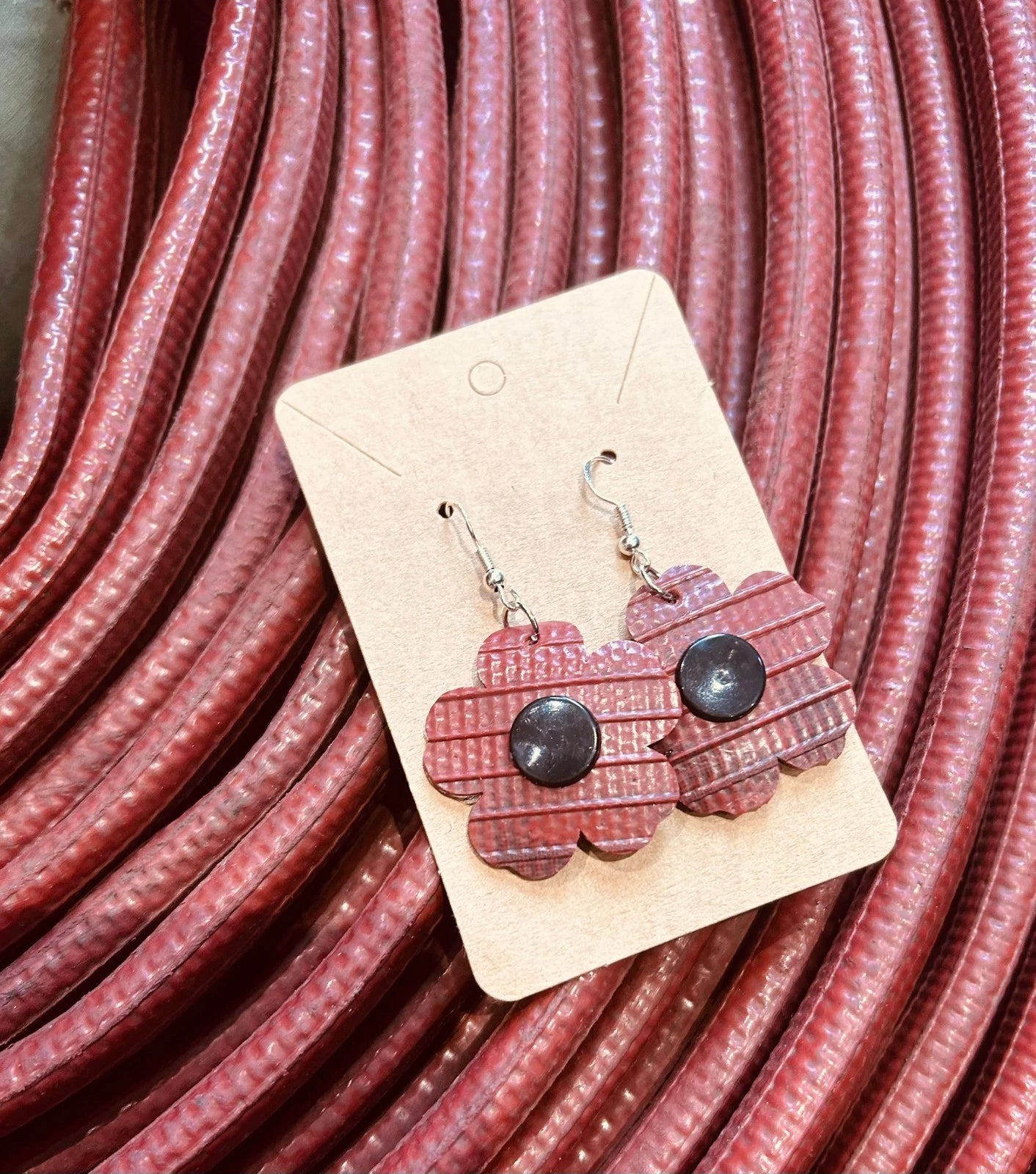 Hose to Bloom – Handmade Poppy Flower Earrings from Upcycled Fire Hose