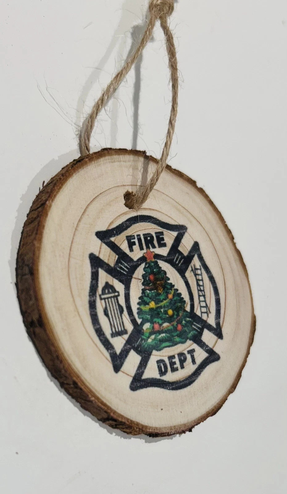 Upcycled wooden Christmas Log - Christmas Decoration - Fire Dept