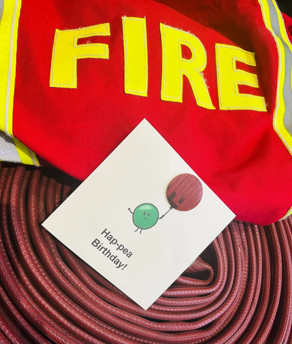 Rescued & Recycled – Eco-Friendly Firefighter Birthday Card Crafted from Decommissioned Fire Hose