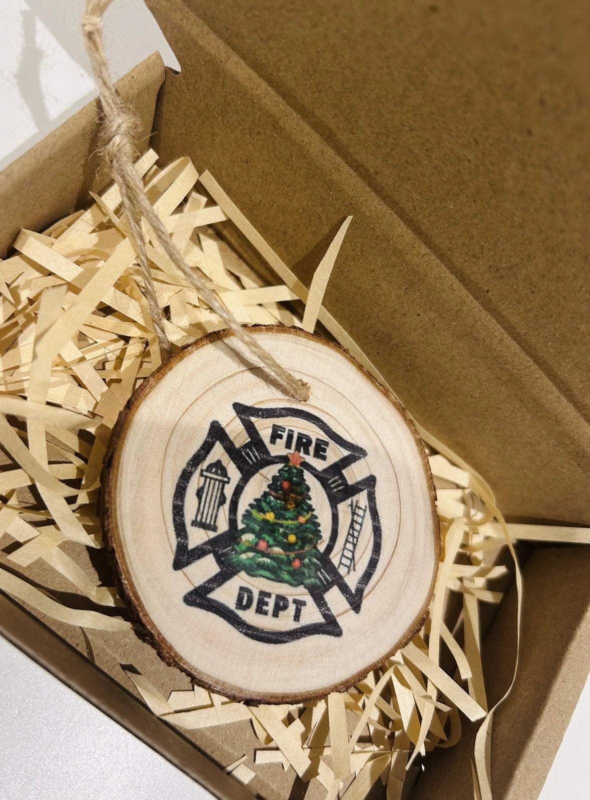 Upcycled wooden Christmas Log - Christmas Decoration - Fire Dept