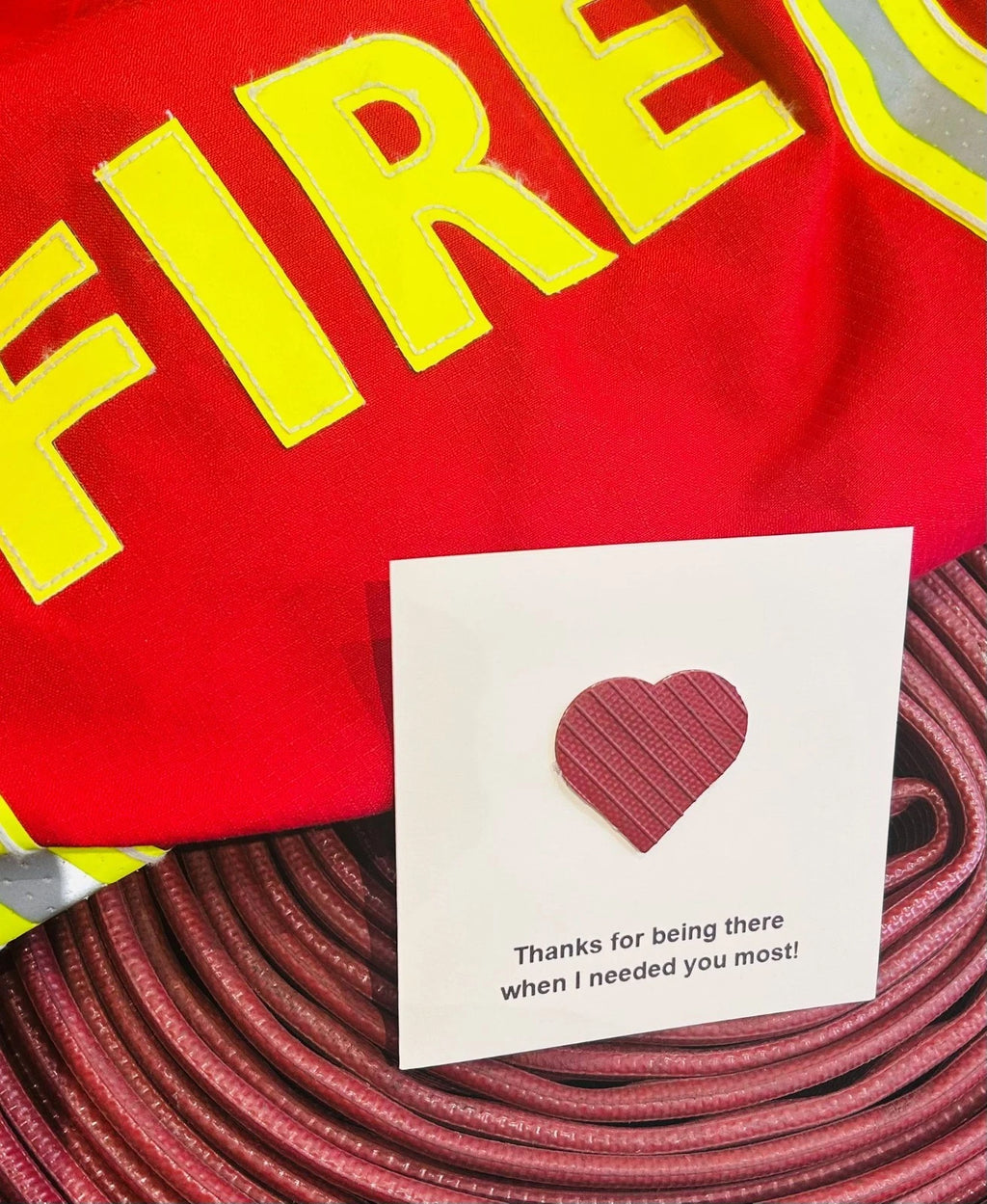 From Fire to Friendship – Eco-Friendly Firefighter Thank You Card Crafted from Decommissioned Fire Hose