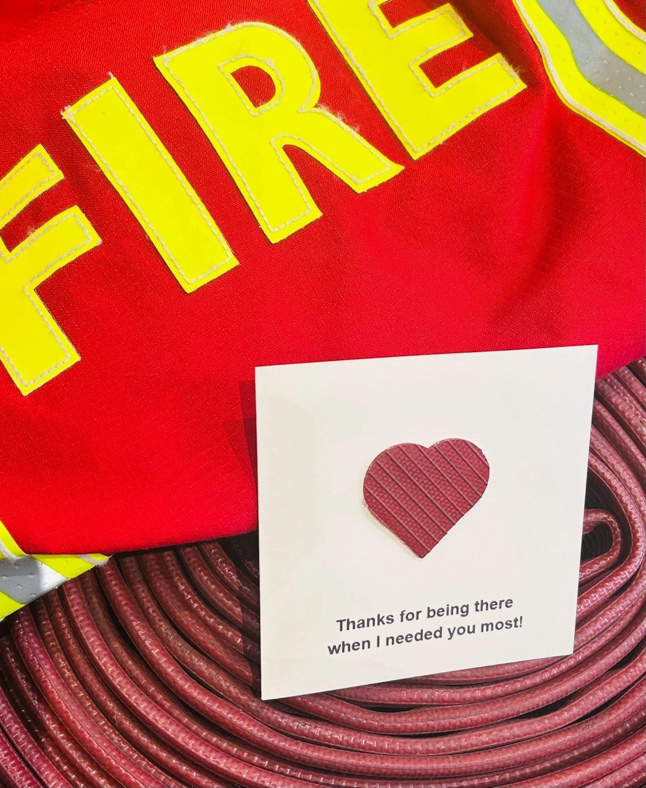 From Fire to Friendship – Eco-Friendly Firefighter Thank You Card Crafted from Decommissioned Fire Hose