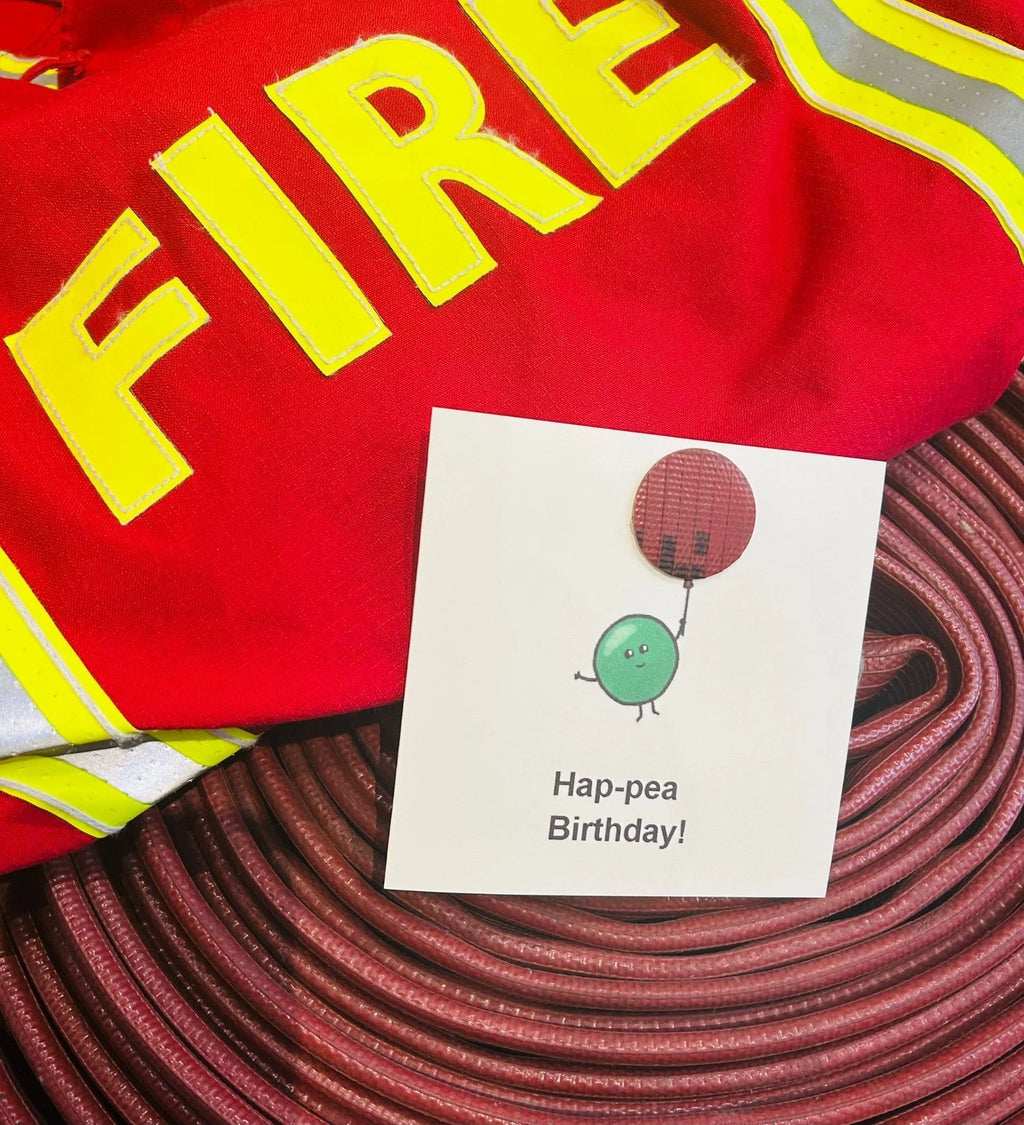Rescued & Recycled – Eco-Friendly Firefighter Birthday Card Crafted from Decommissioned Fire Hose