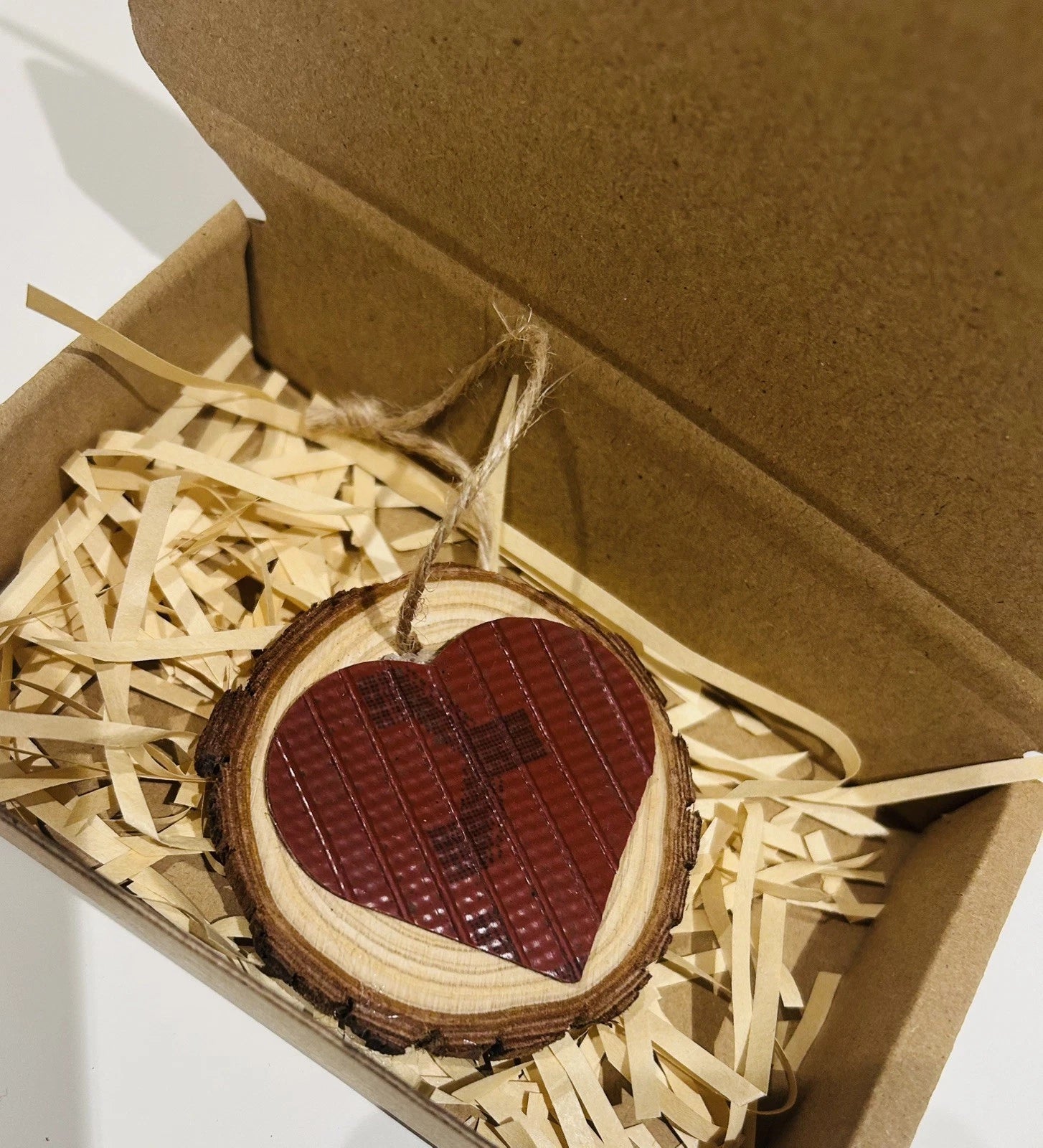 Upcycled wooden Christmas Log - Christmas Decoration - Fire Hose Heart