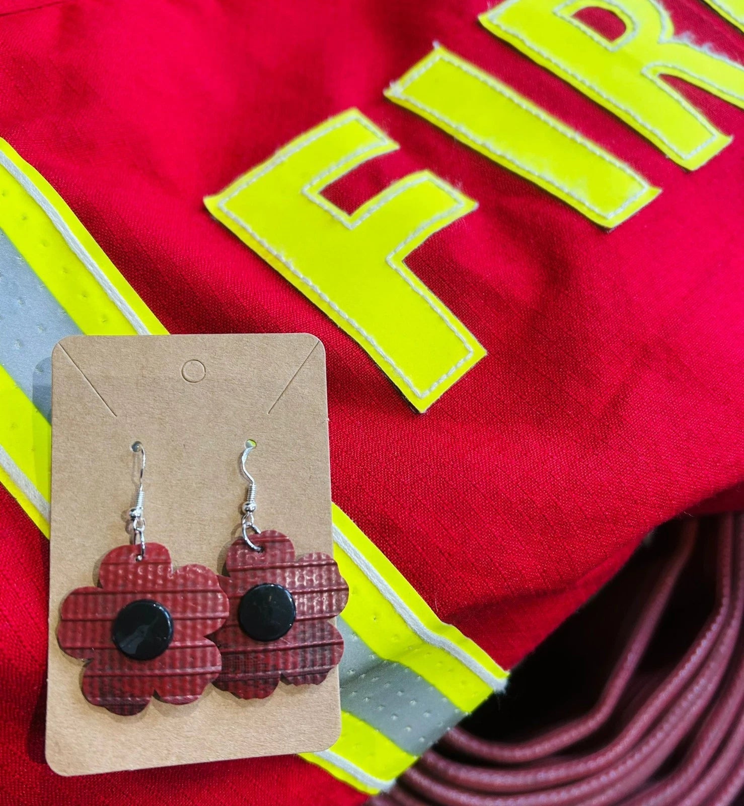 Hose to Bloom – Handmade Poppy Flower Earrings from Upcycled Fire Hose