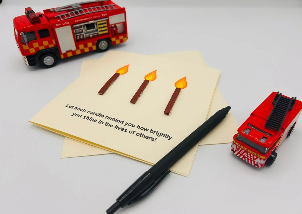 Heroes Deserve Thanks – Playful Firefighter Greeting Card Made from Ex-Fire Hose