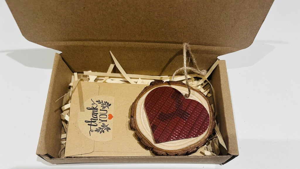 Upcycled wooden Christmas Log - Christmas Decoration - Fire Hose Heart