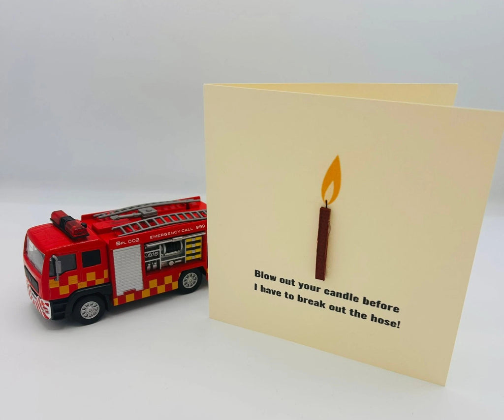 Heroes Celebrate Too – Playful Firefighter Birthday Greeting Card Made from Ex-Fire Hose