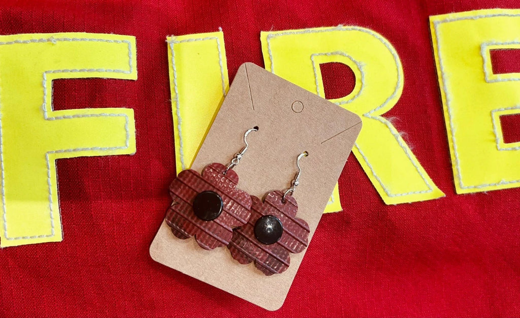 Hose to Bloom – Handmade Poppy Flower Earrings from Upcycled Fire Hose