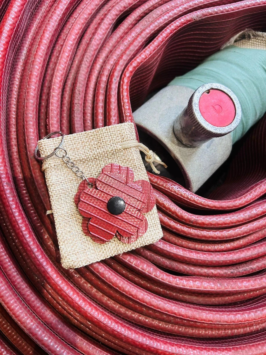 Hose to Bloom – Handmade Flower Keyring from Upcycled Fire Hose