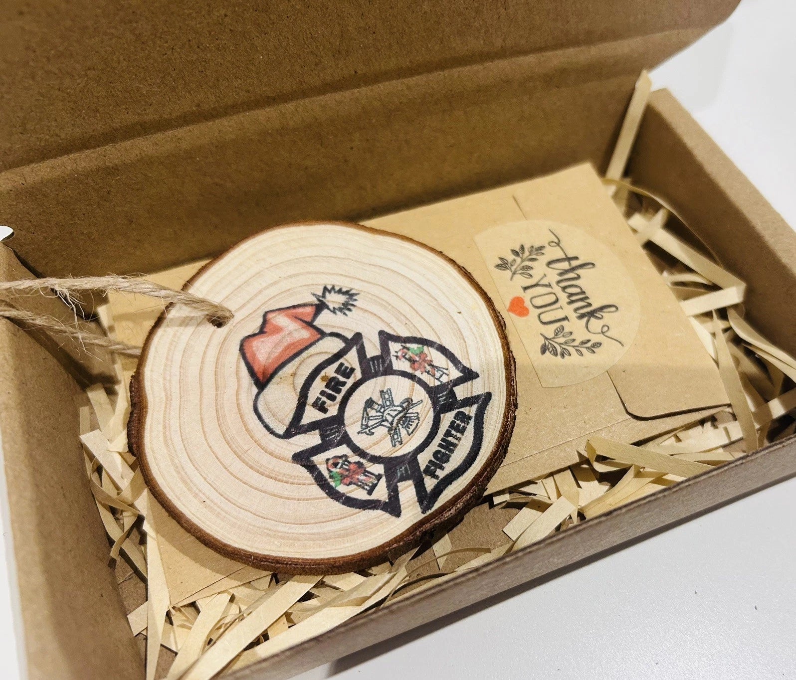 Upcycled wooden Christmas Log - Christmas Decoration - Firefighter