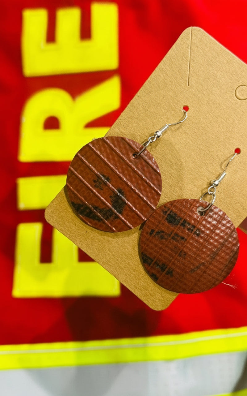 From Fire to Fashion – Handmade Round Earrings from Decommissioned Fire Hose