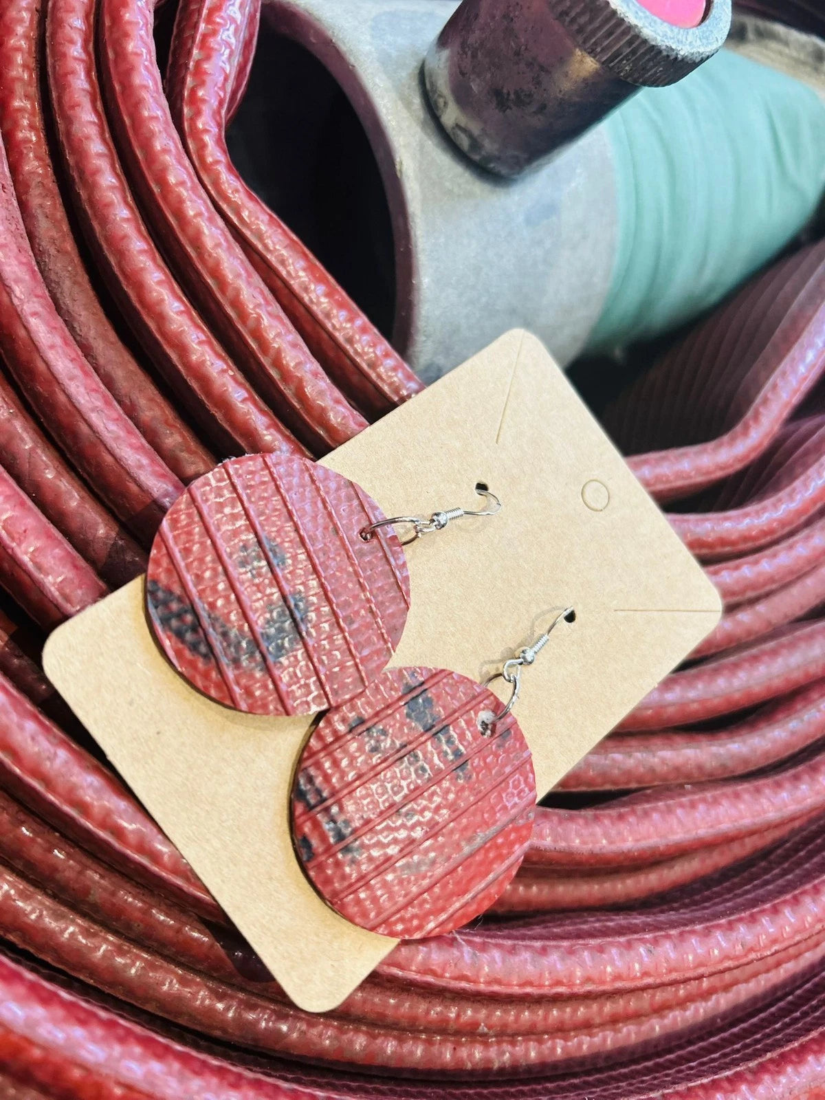 From Fire to Fashion – Handmade Round Earrings from Decommissioned Fire Hose