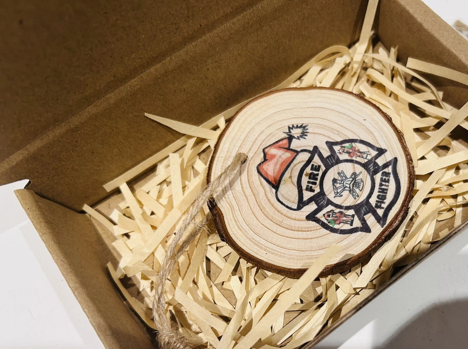 Upcycled wooden Christmas Log - Christmas Decoration - Firefighter