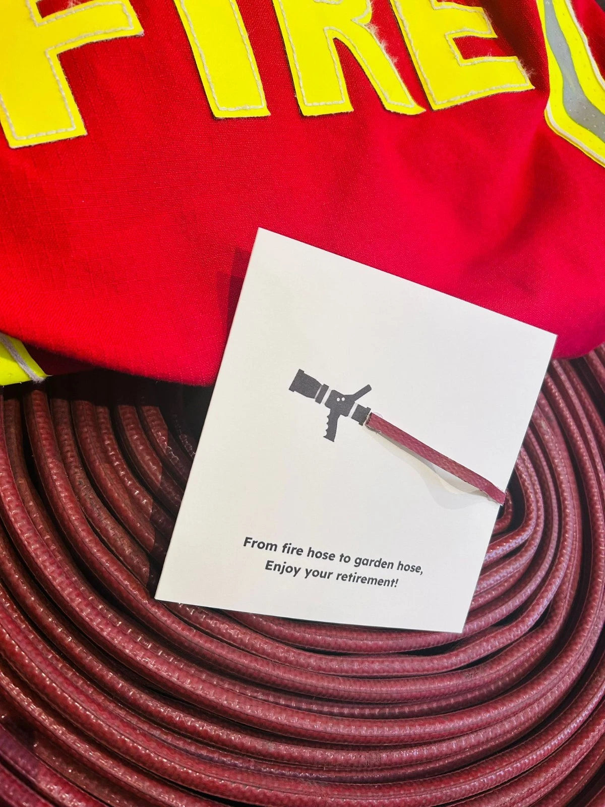 From Fire to Freedom – Eco-Friendly Firefighter Retirement Card Crafted from Decommissioned Fire Hose